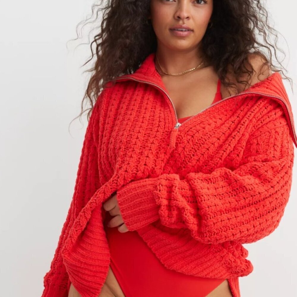 Aerie Cable Car Quarter Zip Sweater